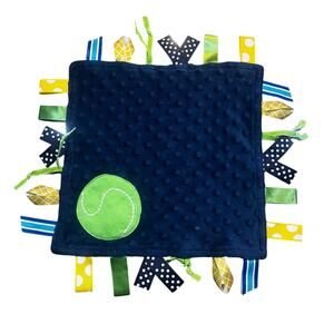 Blue Tennis Sensory Security Blanket Lovey Navy Minky Ribbon Tabs Baby